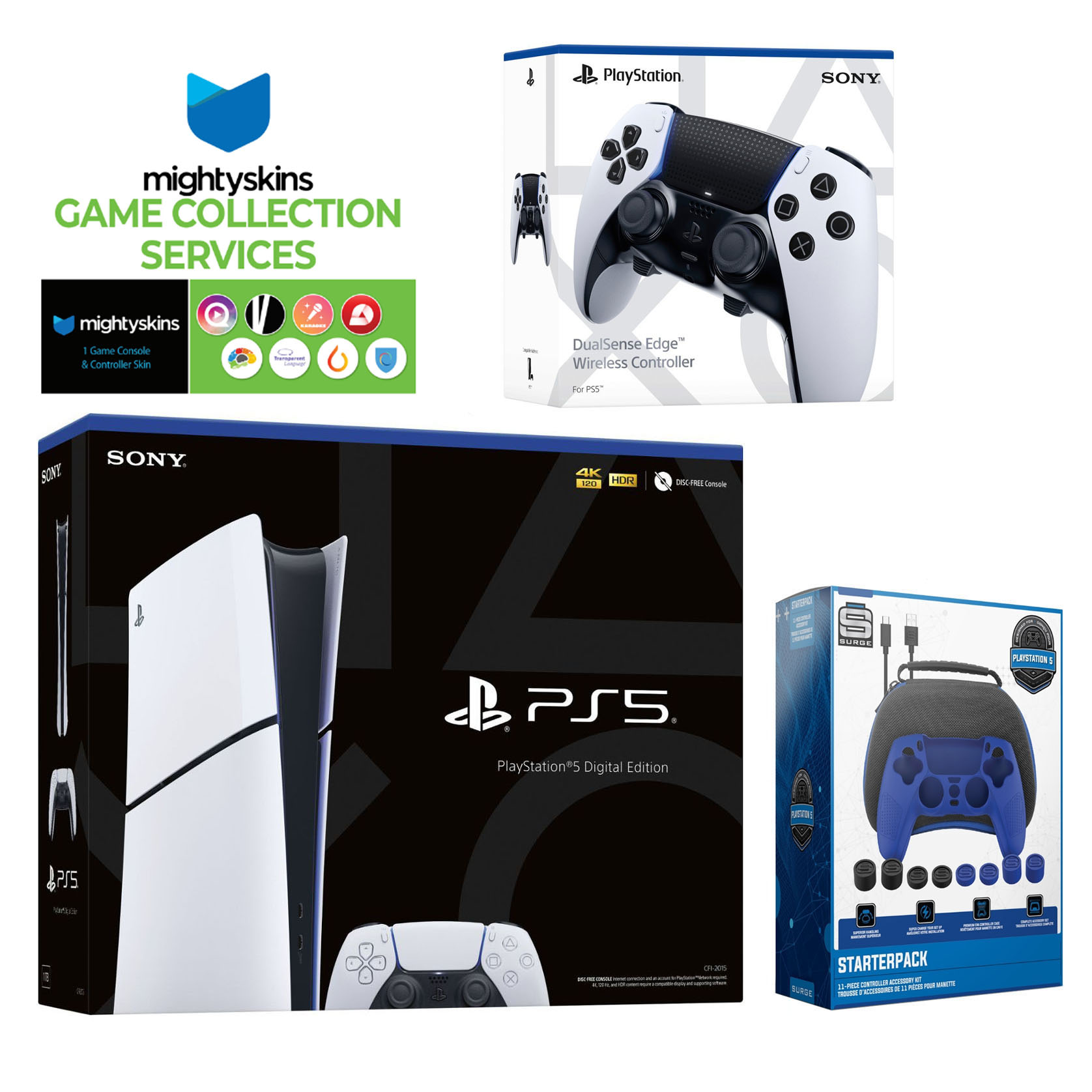 Sony PlayStation 5 Slim Digital with Extra Edge Controller, Pro Gamer Starter Kit and MightySkins Game Pack Code