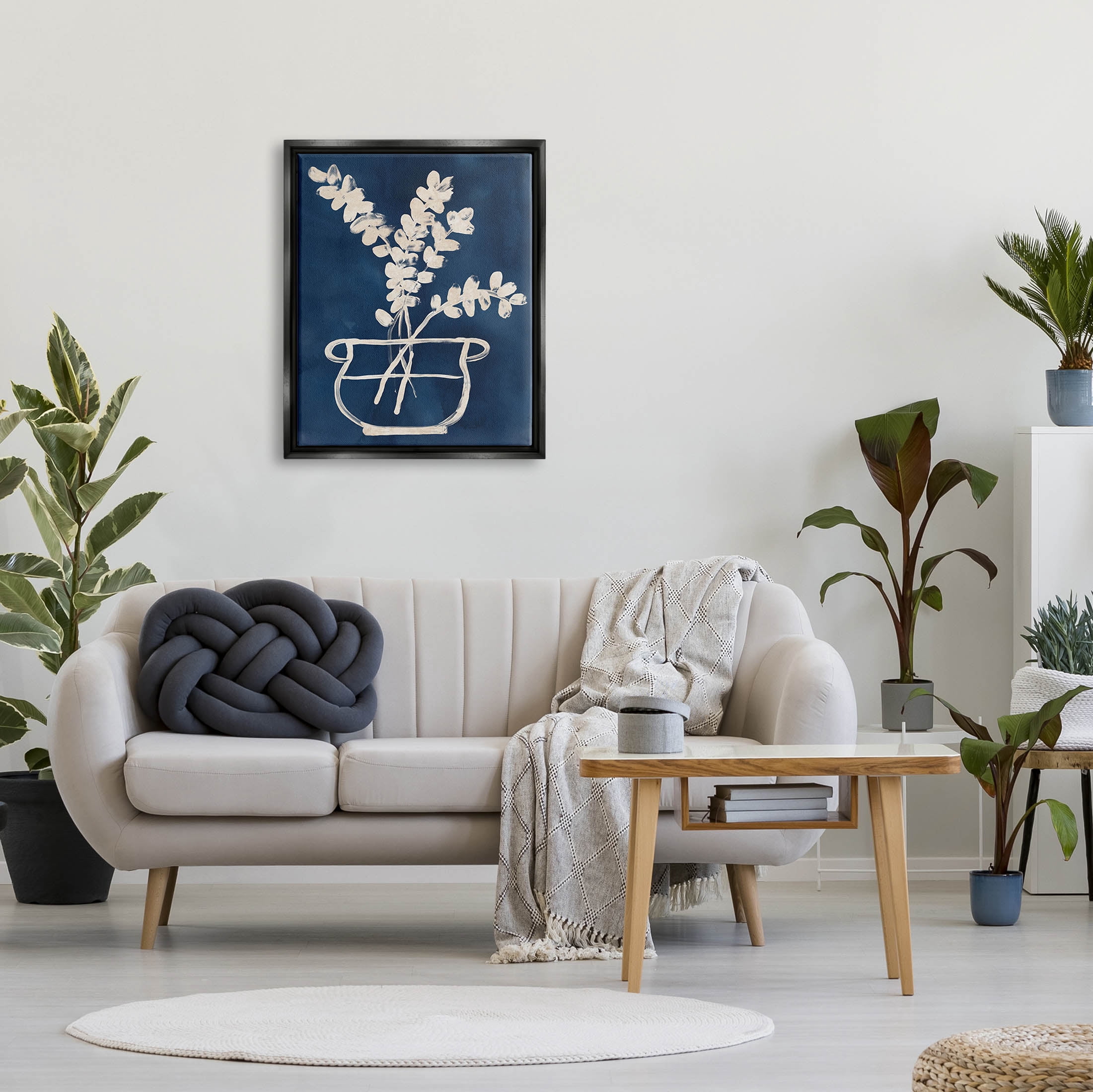 Stupell Industries Abstract Leaves Botanical Outline Graphic Art Jet Black Floating Framed Canvas Print Wall Art, Design by June Erica Vess