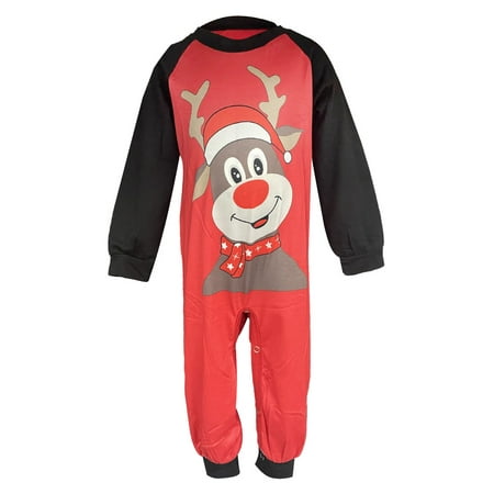 

Gureui Family Matching Christmas Pajamas Set Cartoon Elk Printed Long Sleeve Round Neck Tops + Deer Print Elastic Waist Long Pants Set for Adults/Kids/Pet Kerchief/Baby Romper