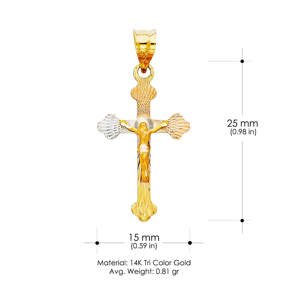 14K White Gold Religious Crucifix Stamp Charm Pendant with 1mm Box Chain Necklace