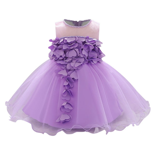 Vestido Para Niñas, Ropa Para Niñas Pequeñas, Flores De Temperamento Para Niños Pequeños, Vestido De Fiesta De Cumpleaños De Hilo De Red Con Perlas, Vestidos Morados Odeerbi LM103-8319