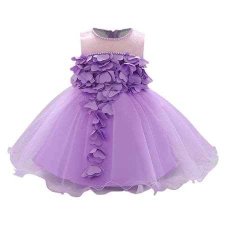 

QIPOPIQ Girls Clothes Deal Toddler Girls Temperament Flowers Pearl Cute Net Yarn Birthday Party Gown Dresses