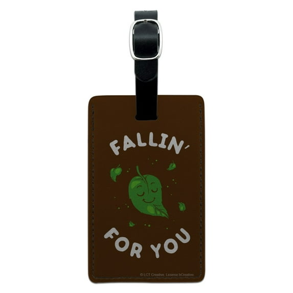 Fallin' For You Falling Leaves Leaf Love Funny Humor Rectangle Leather Luggage Card Suitcase Carry-On ID Tag