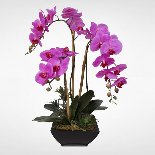 Purple Silk Orchid Arrangement in a Metal Pot - Walmart.com - Walmart.com