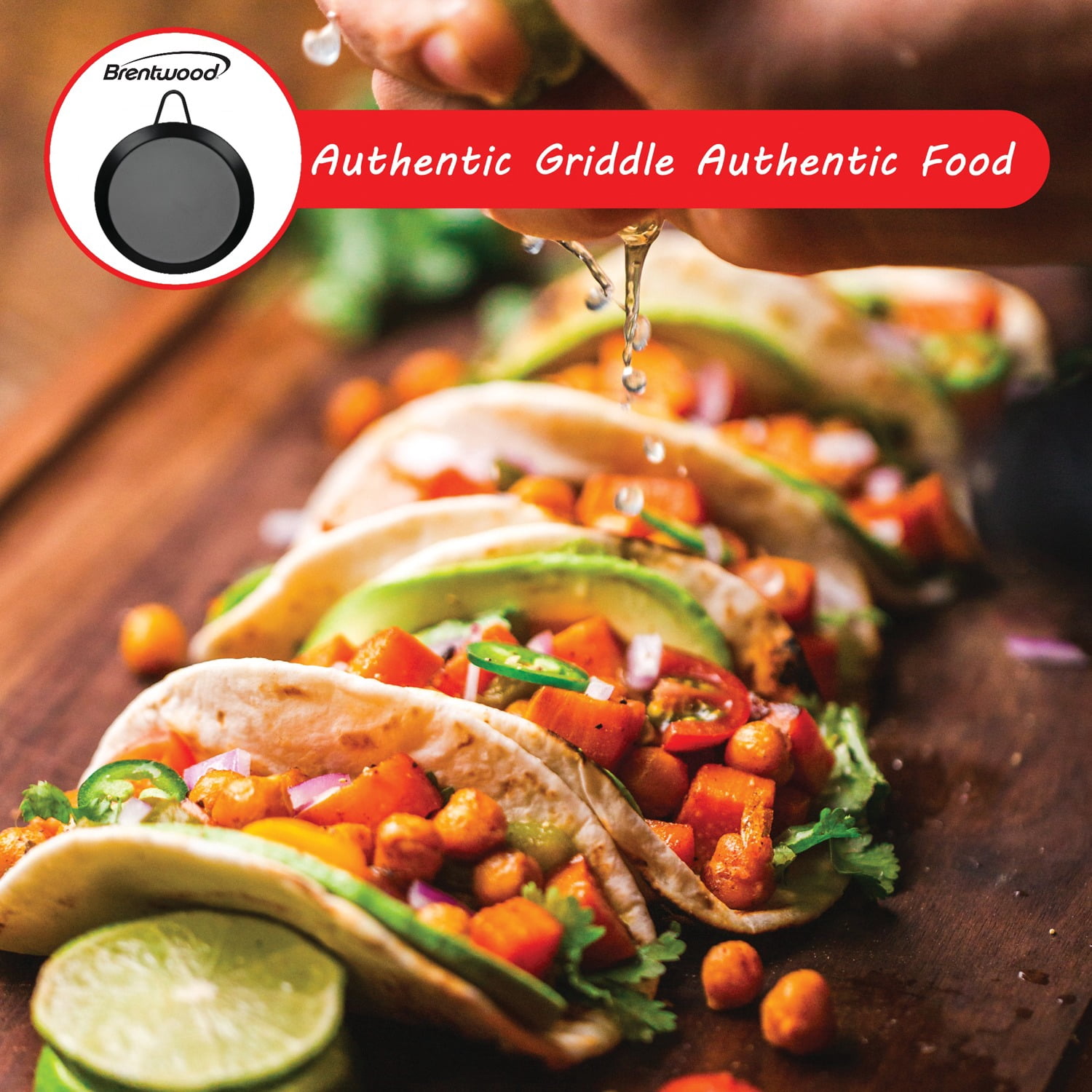 Brentwood Carbon Steel Nonstick Round Comal Griddle for Single Burner, 9.5 In.