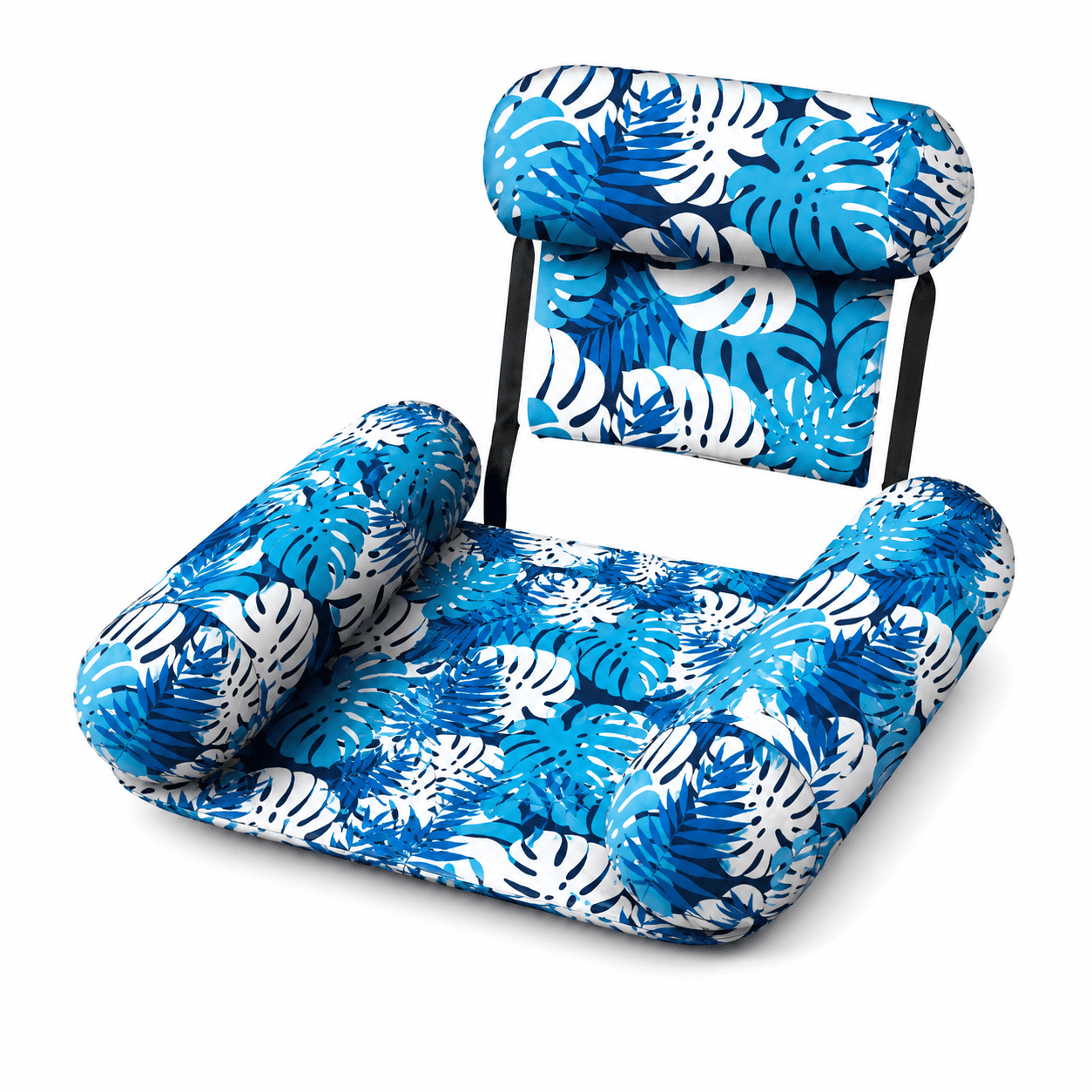 Inflatable Pool Float Chair for Adults, Tropical Leaf Floating Lounger with Headrest, Back Support and Wide Armrests for Pool & Lake