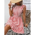 thumbnail image 3 of EASYBRA Women Striped V Neck Wrap Midi Dress Sleeveless High Waist Summer Elegant Casual Vacation Dress, 3 of 7