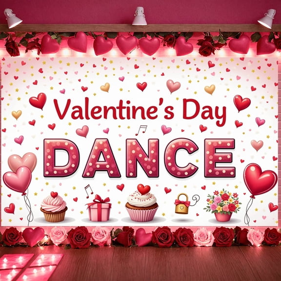 Red Roses Valentine's Day Banner Heart Shapes Love Display Romantic  Gift Boxes Romantic Backdrop for Valentine's Party Romantic Date Indoor Decoration