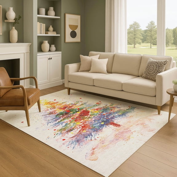 Addison Rugs Mayfield Premium Machine Washable Transitional Holiday Christmas Tree Ivory Rectangle Rug, 10' x 14'