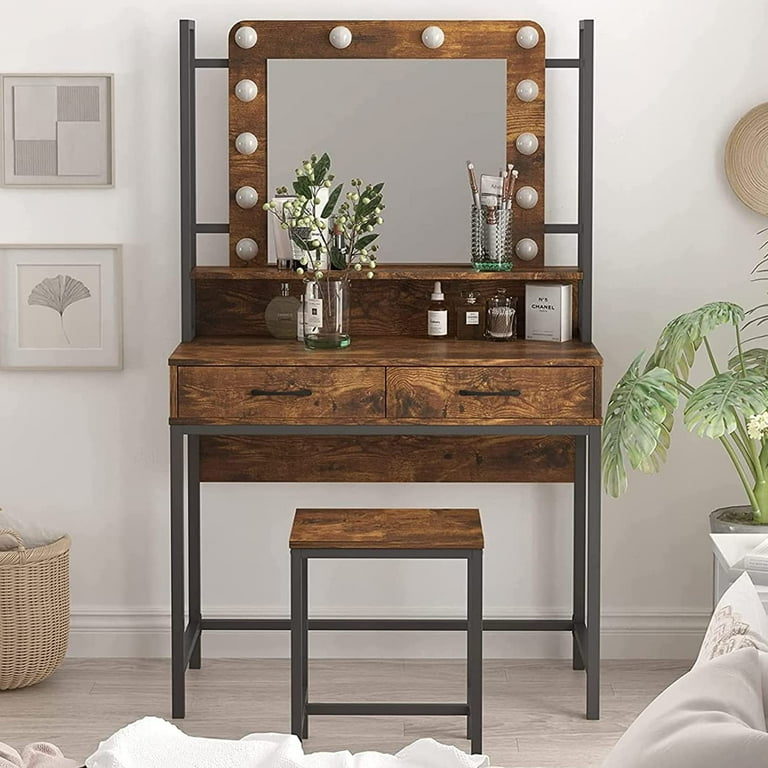 light brown dressing table Mjkone Movable Vanity Desk Dressing Table with LED Light Mirror main image 1