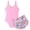 Z2-Pink, variant on Kids Girls Swimsuit One Piece Bathing Suit with Tropical Print Shorts Adjustable Strap Swimwear for Size 9-16