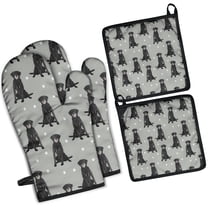 Black Labrador Kitchen Oven Mitt and Pot Holder Sets 2 Pcs for Baking, Cooking and Grilling, Heat Resistant Up To 392 °F
