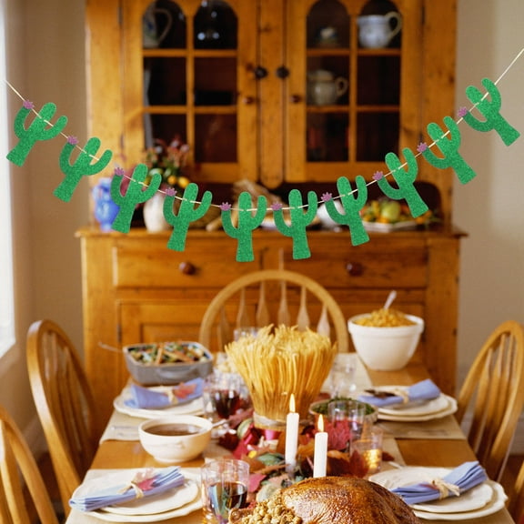 GOOHOCHY Hawaiian Tropical Party Garland Glitter Cactus Banner Bunting Hanging Decor