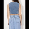 thumbnail image 4 of Chaleco Vaquero Sin Mangas con Cuello en V para Mujer, Chaleco Vaquero con Botones y Corte en la Parte Superior. Azul Medio XS, 4 of 9