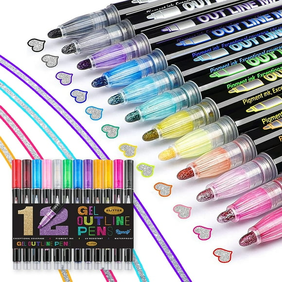 Metallic Glitter Marker Pen Set, 12/24/36 Color Dual-Tip Sparkle Pens for Kids Art Crafts, Doodle Drawing Supplies, Perfect for Christmas Gifts, DIY Projects & Creative Coloring Activities(12Colors)