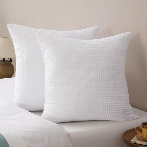 Skin-Friendly Waffle Euro Shams 26x26 Inches, 2 Pack Breathable Pillow Covers, No Filling Bedding for Stylish Decor, White