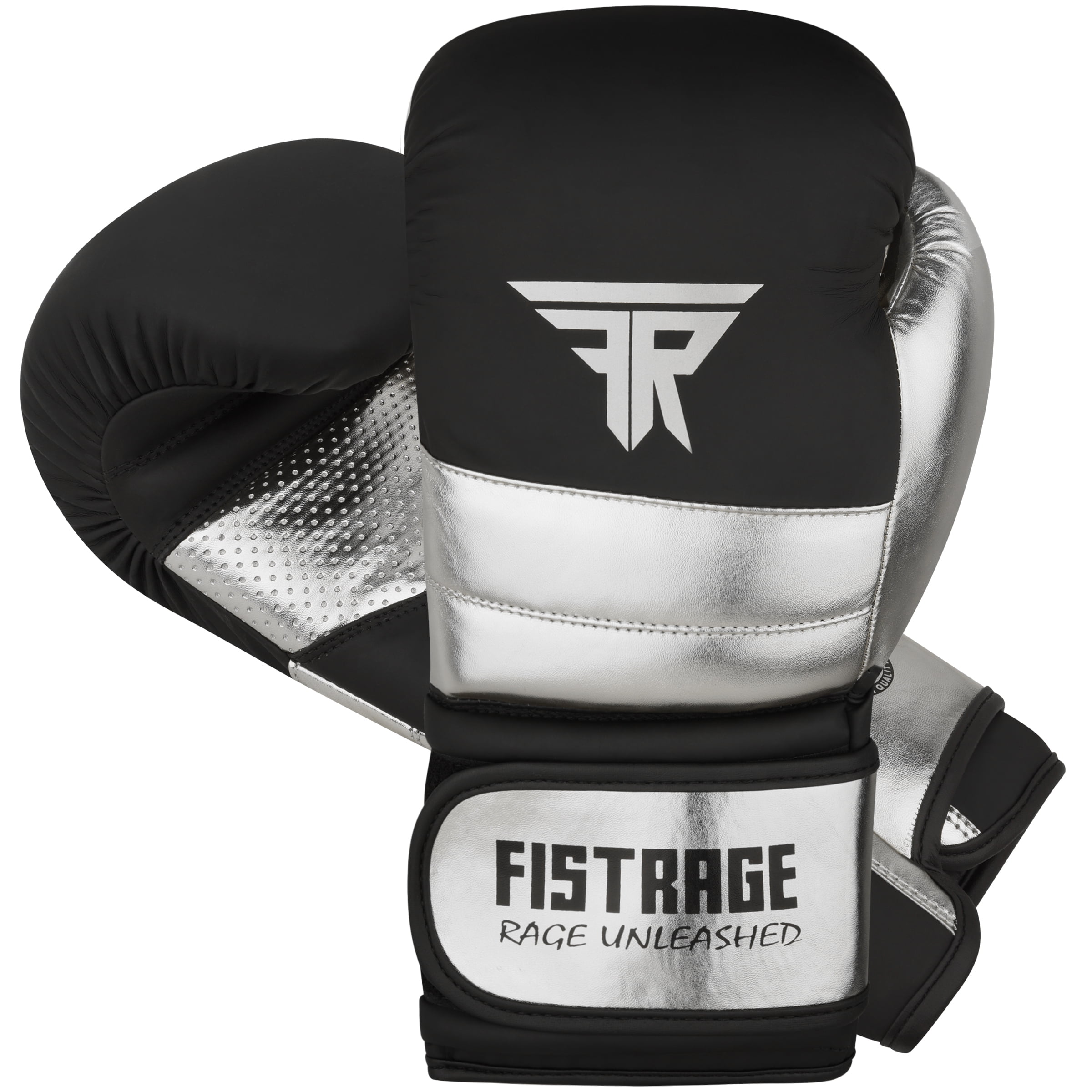 BULGING DERMIS Metallic Leather Boxing Gloves, Silver Black