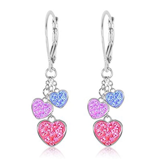Childrens Girls Sterling Silver Tiny HEART stud Pink Blue Clear Earrings Boxed