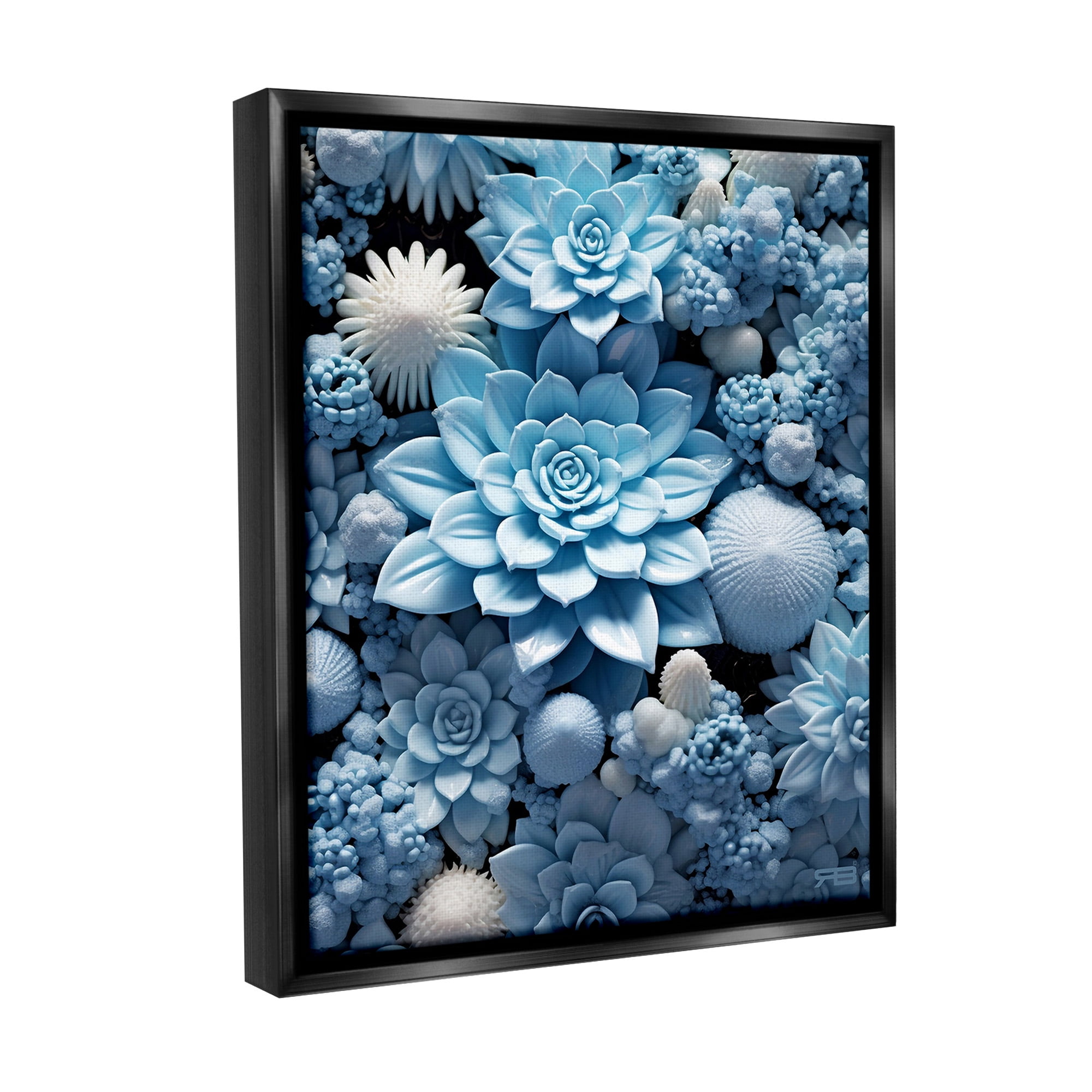 Stupell Industries Blue Patterned Succulents Botanical & Floral Painting Black Floater Framed Canvas Art Print Wall Art, 17 x 21