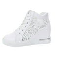 thumbnail image 1 of eczipvz Chaussures pour Femmes, Espadrilles Compensées en Cuir Brogue avec Lacets, Blanc, 1 of 4