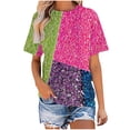 thumbnail image 2 of Hooded & Blouse Georges Hauts pour Femmes Liquidation, Mode T-Shirt Décontracté pour Femme à Manches Courtes Col Rond Imprimé Haut Blouse pour Dames, 2 of 5