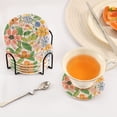 thumbnail image 3 of Yayeee 6 PCS Drink Coasters with Holder Set Woven Absorbent Round Tabletop Hot Pad, Retro Pink Floral, 3 of 7