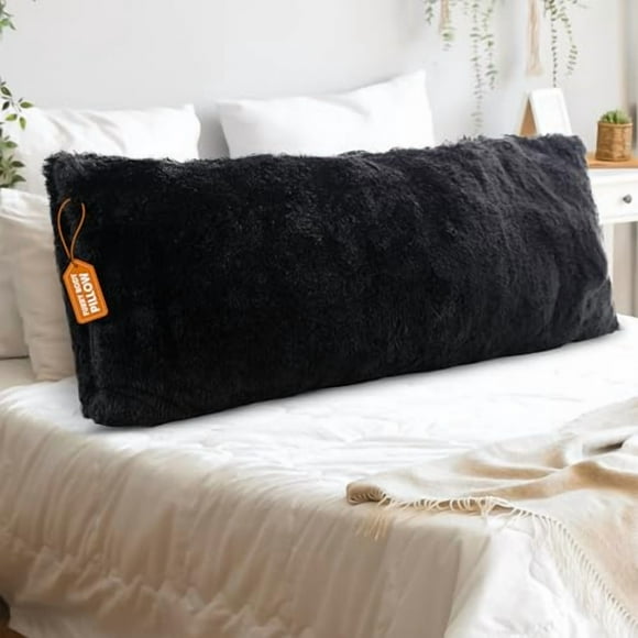 Cheer Collection Long Body Pillow – Soft Fuzzy Long Pillow for Couch and Bed, Plush Side Sleeper Pillow, Decorative 20x54 Body Pillow with Shaggy Hair Cover - Black