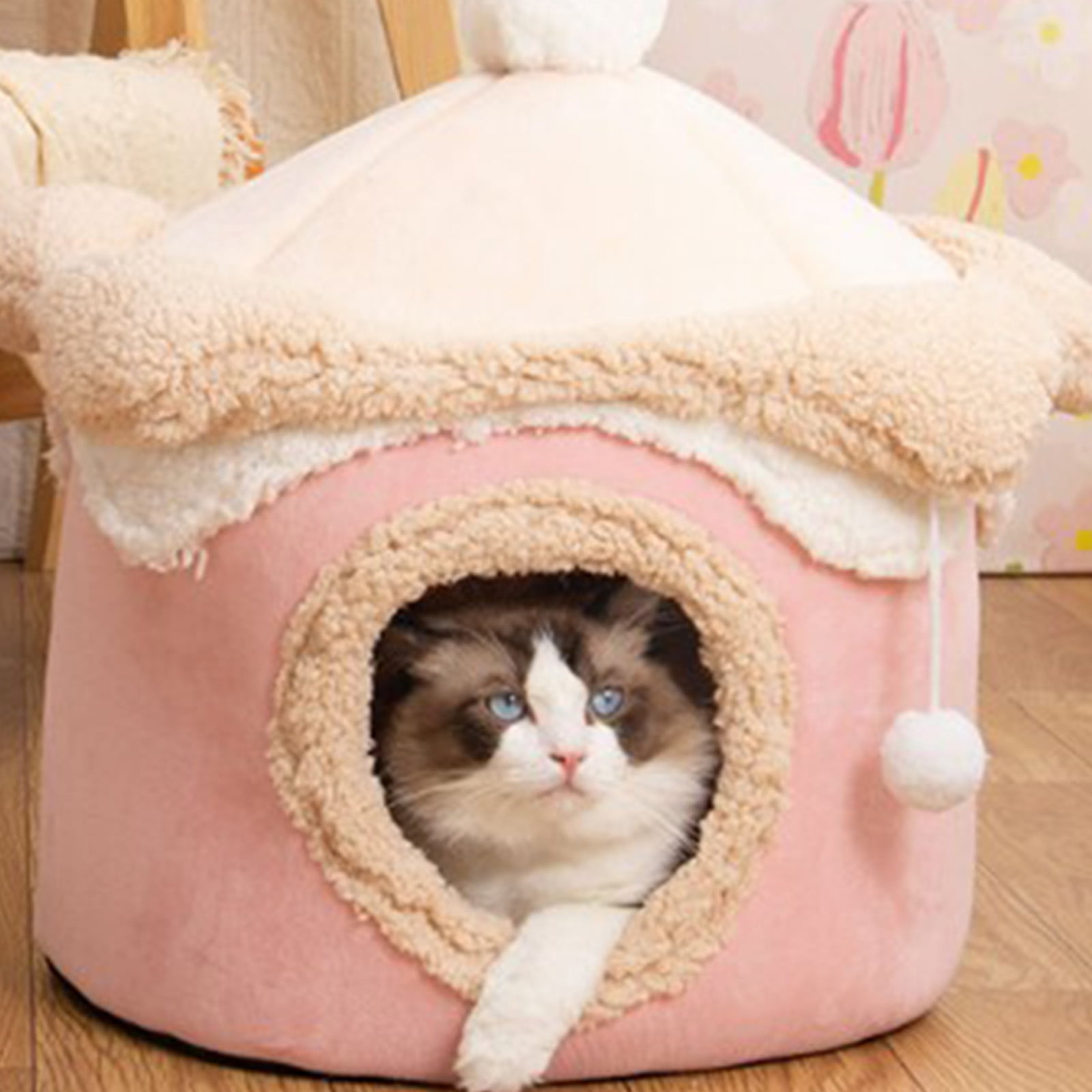 Matoen Cat Bed Cave for Indoor, Suitable for Cat Dome Bed, Hideaway Bed for Indoor Cats with Removable Mattress for Kittens, Cat Tent House for Dual Use (L:16"x16")