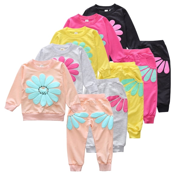 KYAIGUO Baby Toddler Girls Flower Sweatshirt Outfits 2PCS Fall Long Sleeve Pullover Sweatshirt Tops Pants Set for 1-6 Years Old