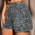 thumbnail image 3 of MKLEKYY Pijama Corto Para Mujer, Pantalones Cortos Rectos Decorados Con Lentejuelas De Color Liso A La Moda Para Mujer, Pantalones Cortos Casuales De Cintura Alta, 3 of 4