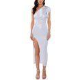 thumbnail image 2 of INSPIRE CHIC Vestido de Mujer de Un Hombro con Brillo Metálico, Cintura con Nudo, Falda con Abertura, Maxi Vestido de Cóctel XL Blanco, 2 of 6