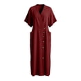 thumbnail image 2 of Bosfbaoi Dresses for Women Linen Blend Wrap Maxi Dress V-Neck Short Sleeve Womens Dresses Asymmetrical Button Detail with Pockets Summer Dresses for Women 2026, 2 of 9