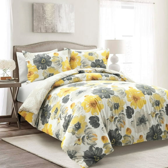 Lush Decor Leah Duvet - Yellow/Gray - Full/Queen