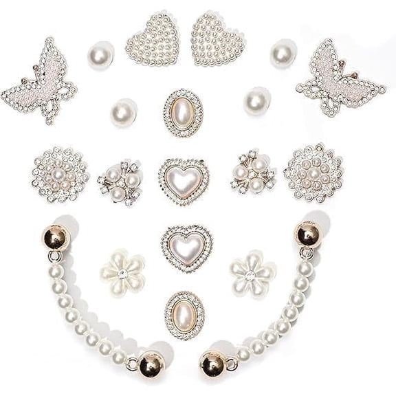 20pcs Bling Butterfly Flower Sparkling Rhinestones Pearl DIY Shoe Decoration Charms for Girls Women's Party Favor
