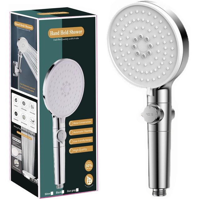 Alcachofa de ducha de alta presión, elegante y ajustable, 5 experiencias de ducha, se adapta a su manguera de ducha con efecto de filtro (blanco)