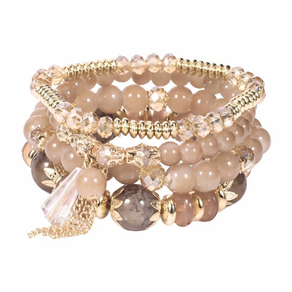 Designice Stackable Bead Bracelets,Bohemian Style Stackable Bracelets,Unique Agate Boho Stretch Beaded Bracelet,Light Coffee