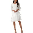 thumbnail image 2 of INSPIRE CHIC Women's Chiffon Dress Ruffle Tiered Flowy 3/4 Sleeve A-Line Knee Length Dress L White, 2 of 5