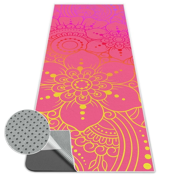 Poedist Yoga Towel, Ultra-Absorbent Yoga Mat Towel for Hot Yoga Towel Non Slip, Featuring Ultra-Stylish Prints, Ideal for Workouts, Hot Yoga, Bikram, Pilates Equipment,72 x 27 in,Pink Mandala
