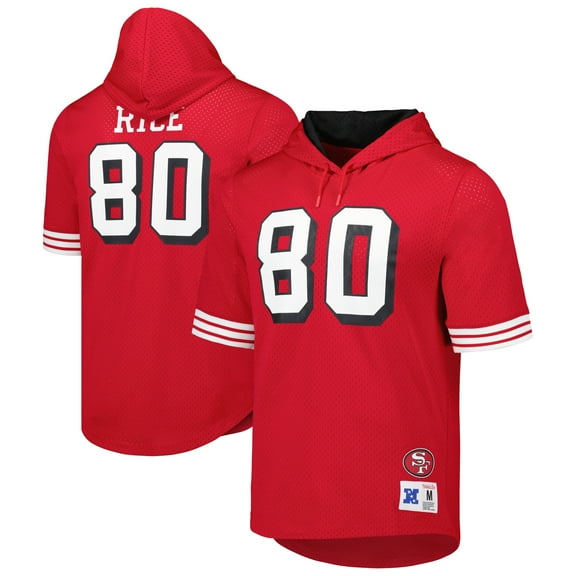 Men's Mitchell & Ness Jerry Rice Scarlet San Francisco 49ers Retired Player Name & Number Mesh Hoodie T-Shirt