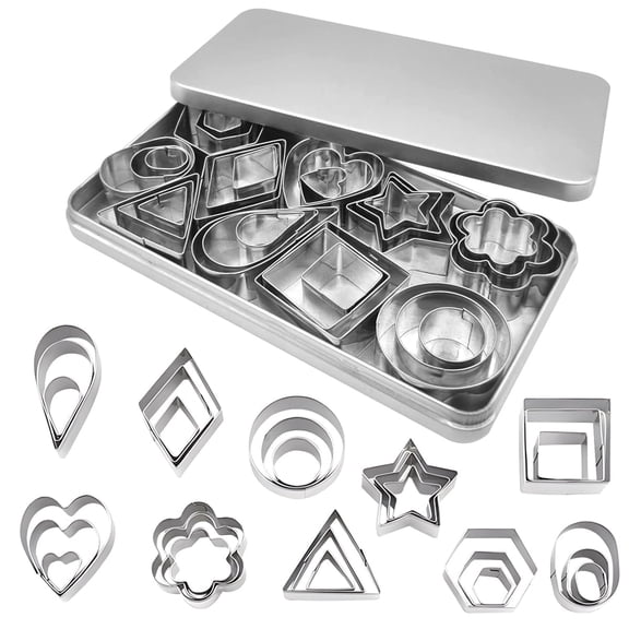 Mini Cookie Cutter Set with Box,Small Stainless Steel for Baking Veggie Cutter Biscuit Cutter Fruit Cutter Polymer Clay Cutters for Kids 30pcs