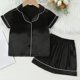 thumbnail image 2 of Odeerbi 1-8 Años Niños Niñas Pijama de Verano de Satén Con Solapa de Muesca Camisa de Manga Corta Pantalón Conjunto de Ropa de Dormir Suave, 2 of 9