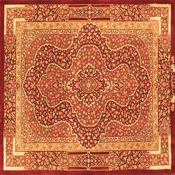 Ahgly Company Indoor Square Medallion Orange Traditional Area Rugs, 8' Square