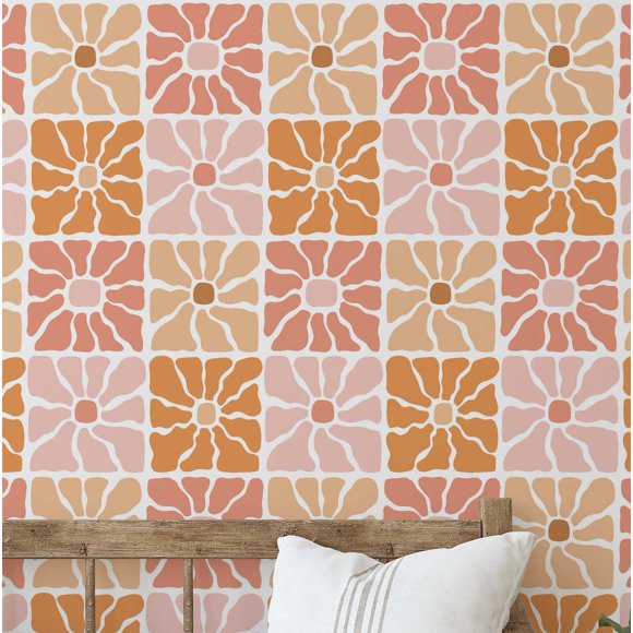 S4sassy Self Adhesive Wallpaper, Multi Retro Wallpaper, Vintage Removable DIY Vinyl Tile Pattern Wall Covering, Peel and Stick Contact Paper for Entryway wall, Kitchen Backsplash-25"x60"