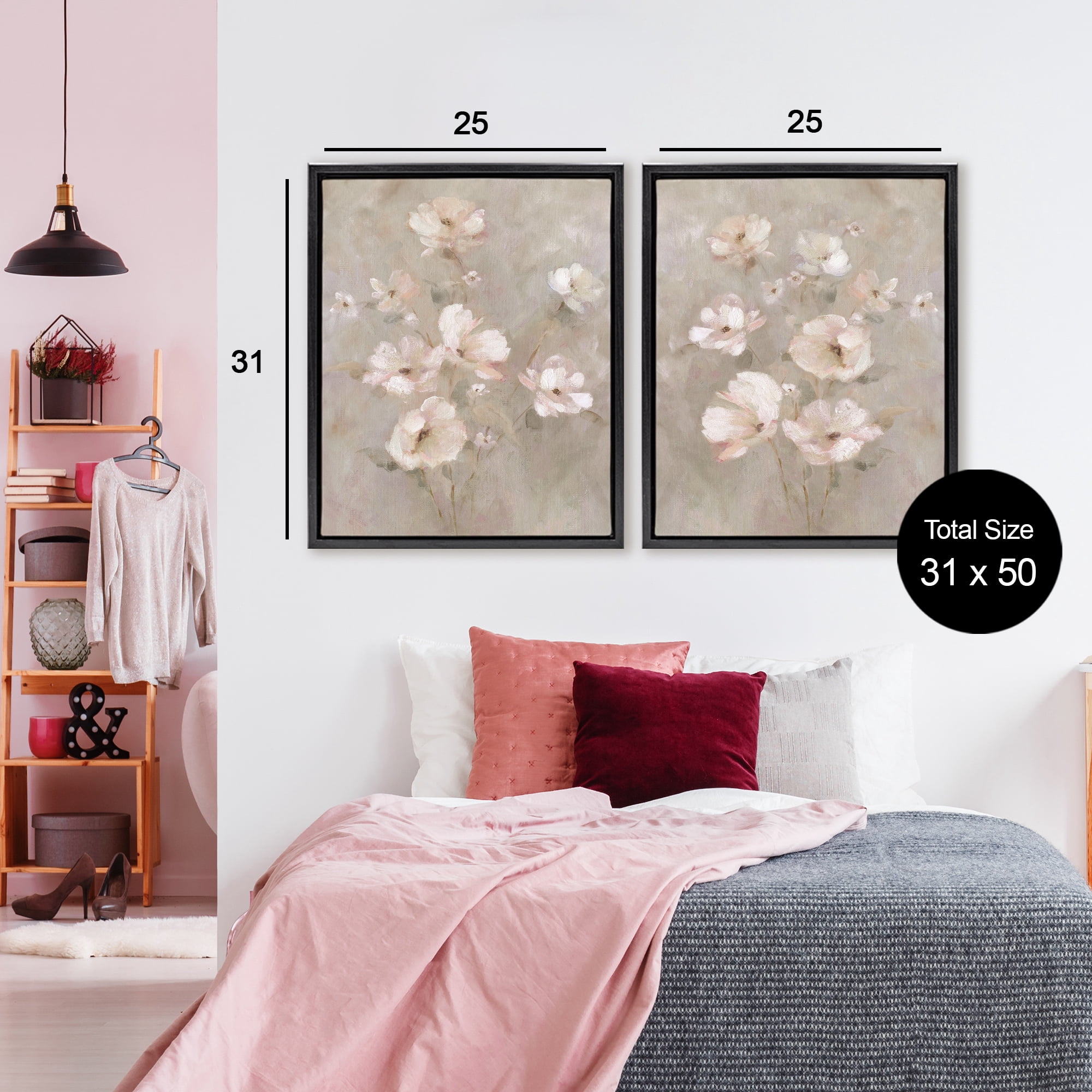 Stupell Industries Arranged Blush Blossoms 2 Piece Black Framed Floater Canvas Set, design by Carol Robinson