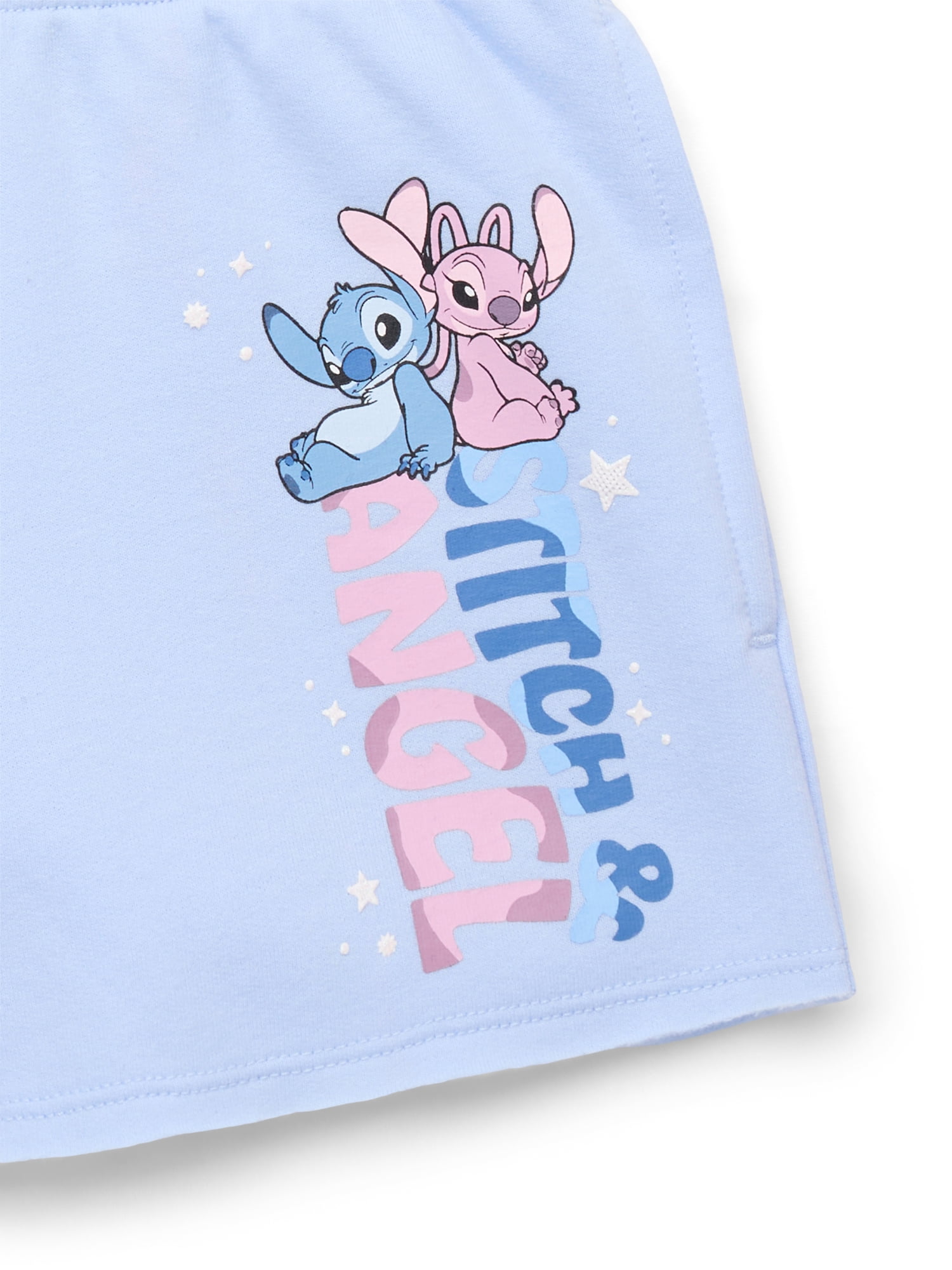 Stitch and Angel Girls Graphic Fleece Shorts, Sizes 4-16