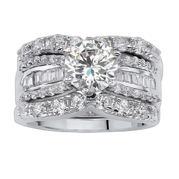 LINXIQIN Womens 14K White Gold Plated Ring with Cubic Zirconia Size 7 3 Piece Set