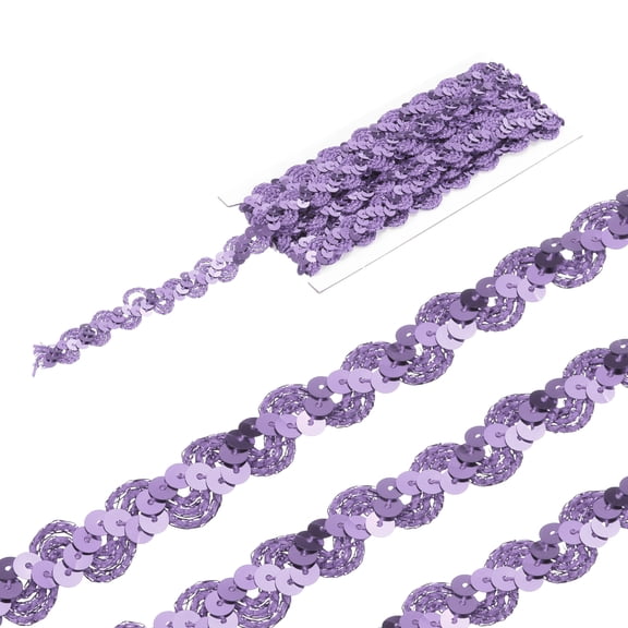 Uxcell 5 Yard Sequins Beaded Lace Trim 0.6 Inch Wave Sequin Braid Ribbon for Crafts, Purple