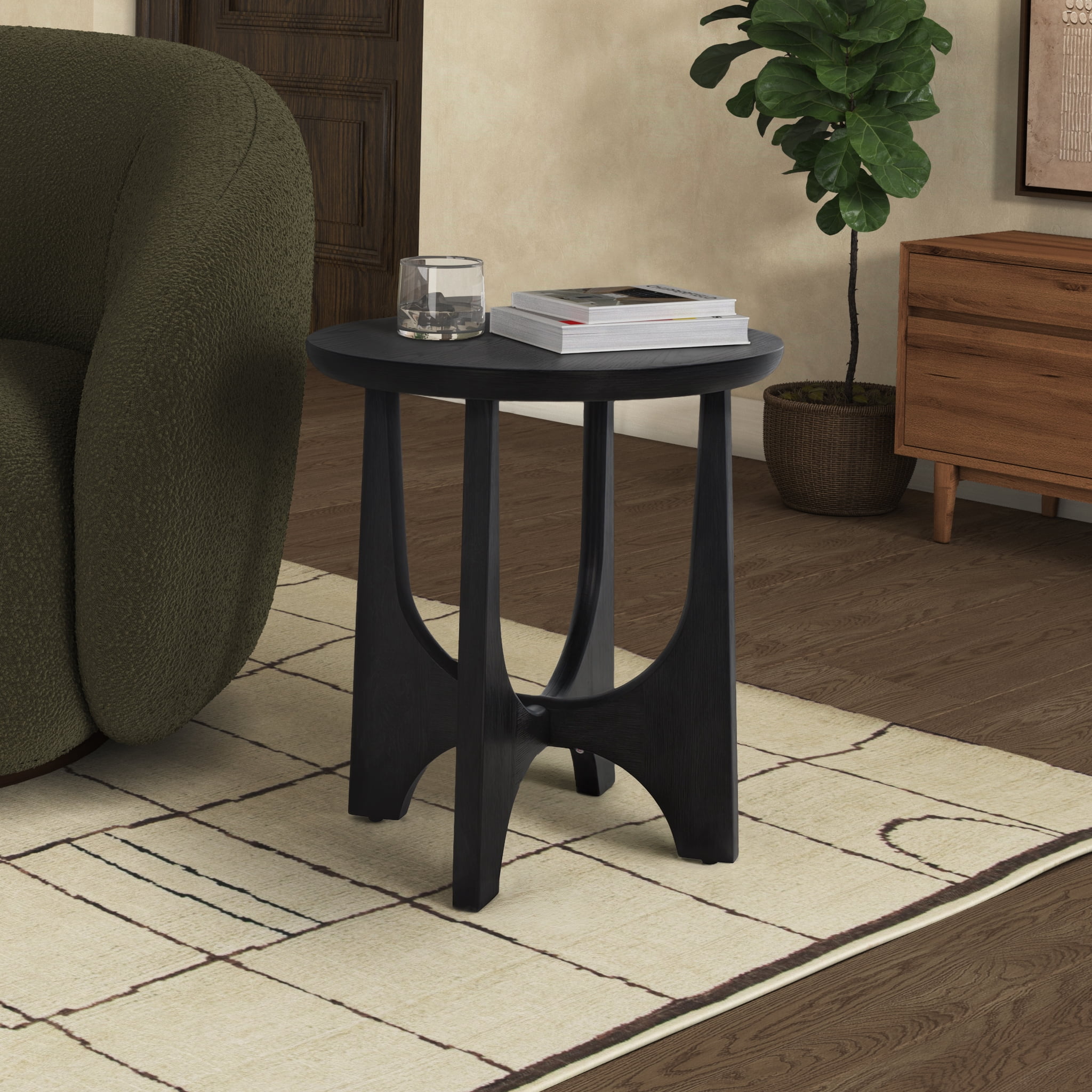 SAFAVIEH Couture Sasha Mid-Century Wood Round End Table, Black