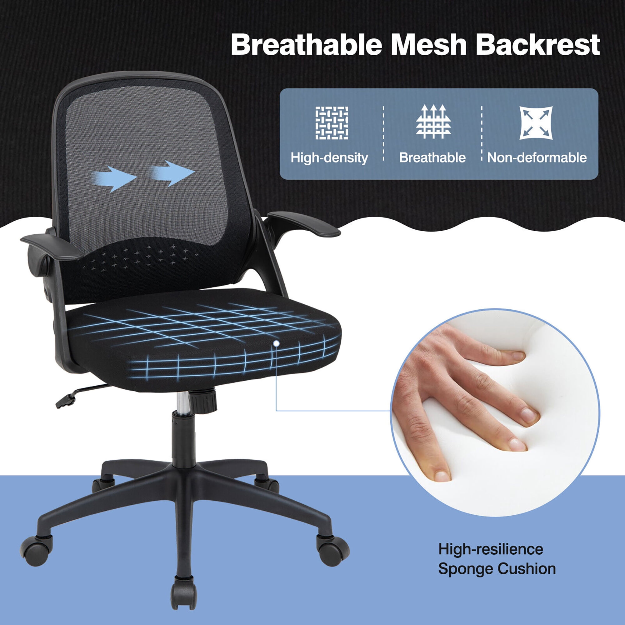 Costway Mesh Office Chair Adjustable Rolling Computer Desk Chair w/Flip-up Armrest Black