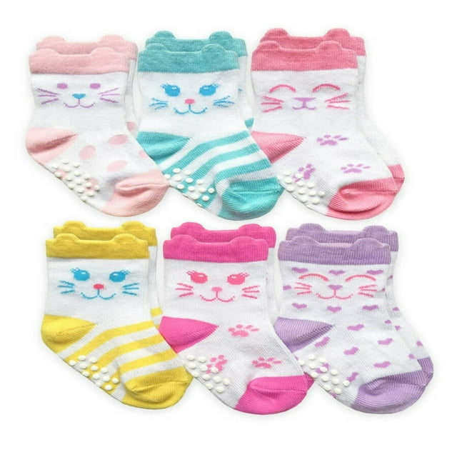 CHUANK Baby Girls Non-Skid 3D Ears Cat Socks 6-Pack